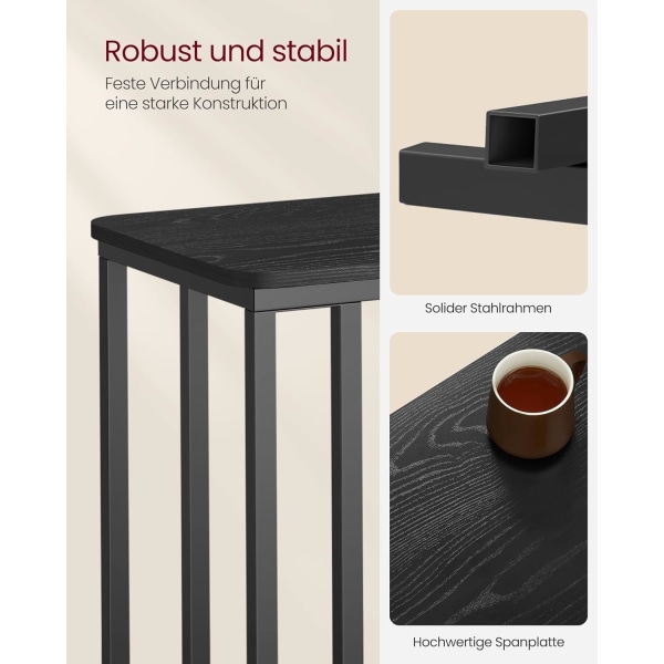 VASAGLE sidebord, sofabord med hjul, sofabord, 35 x 50 x 60 cm, Ebony Black