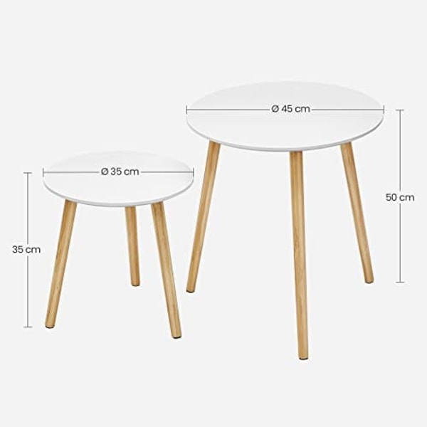 Vasagle 2 sivupöytää, pyöreä päätypöytä, minimalistiset sohvapöydät valkoinen ja luonnollinen