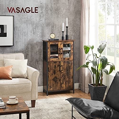 VASAGLE förvaringsskåp, multifunktionsskåp, skänk, rustik brun och svart