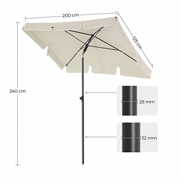 SONGMICS rektangulärt balkong parasoll 2 x 1,25 m, UPF 50+ skydd, beige
