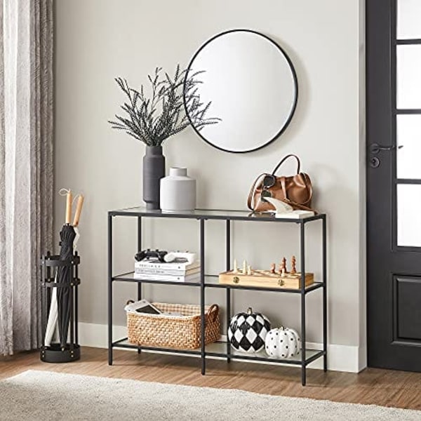 Vasagle Console Table, soffbord med 3 hyllor, härdat glashylla, svart