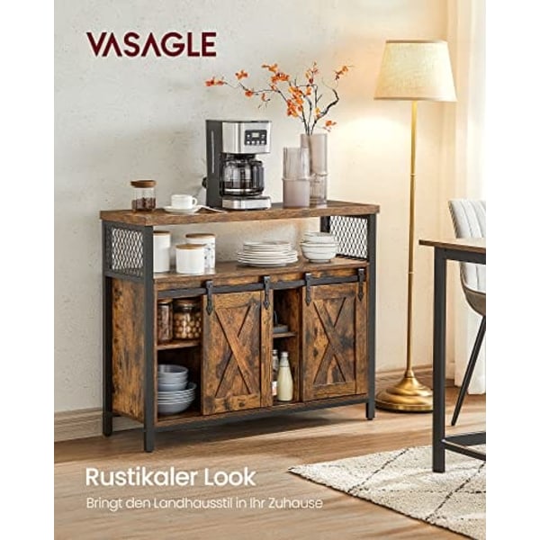VASAGLE Madskab, Køkkenskab, Opbevaringsskab, Buffetbord, Rustik Brun og Sort