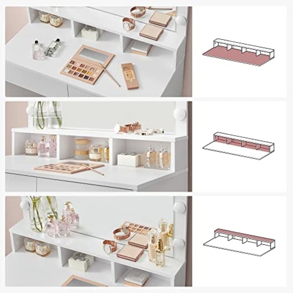 Vasagle meikkipöytä Vanity Table 9 LED-lampulla ja peilillä, Moderni valkoinen