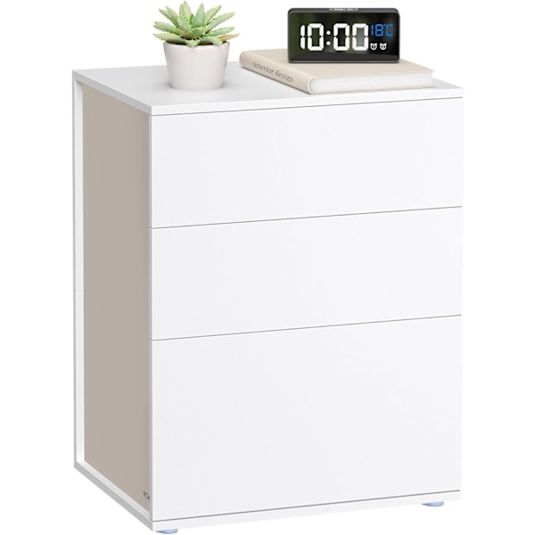 Superhurtig Montering Uden Værktøj, Natbord, 3 Opbevaringsskuffer, Sidebord, Cappuccino Beige