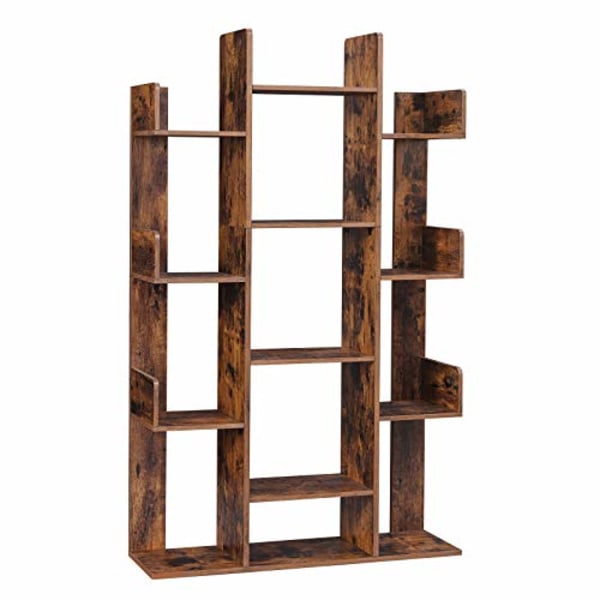 VASAGLE bokhylla, trädformad bokhylla med 13 förvaringshyllor, rustik brun