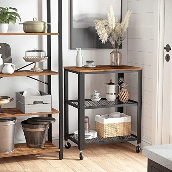 VASAGLE Serveringsvogn, Industrikøkken Rullende Utility Cart, Rustik Brun