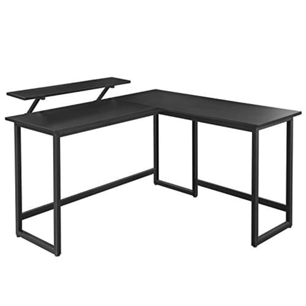 VASAGLE Computerbord, L-formet skrivebord, med skærmstativ, sort