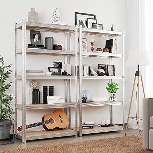 SONGMICS 5-lagers hyllor, set med 2 stålhyllor för förvaring, silver