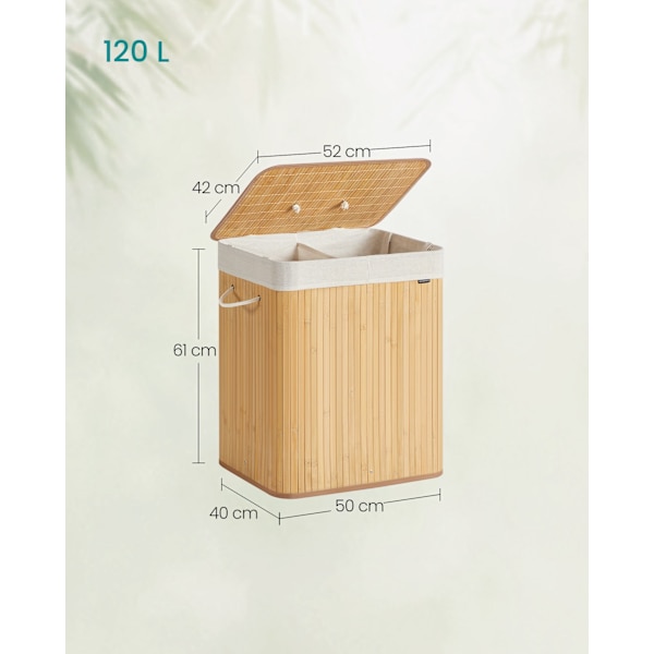 Bambu tvättkorg med lock, 120 liter