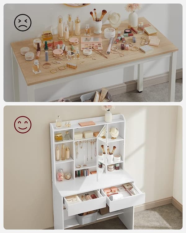 Sminkebord med LED-belysning, 3 farver, med spejl til makeup