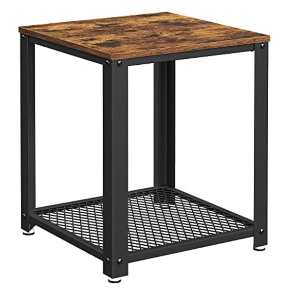 Vasagle sidebord, industrielt endebord, sofabord, med metalram, let at samle, brun og sort