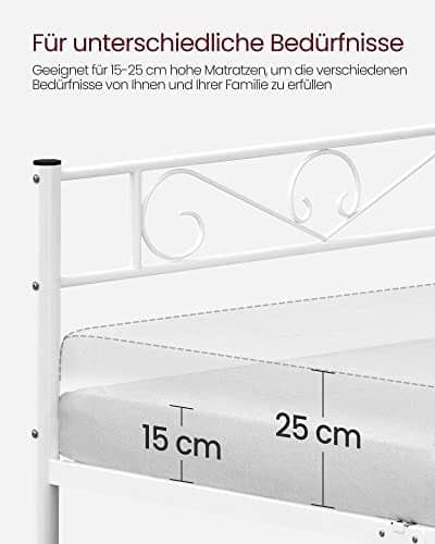 Vasagle  dubbelsäng ram metall sängram passar 140 x 190 cm madrass, vit