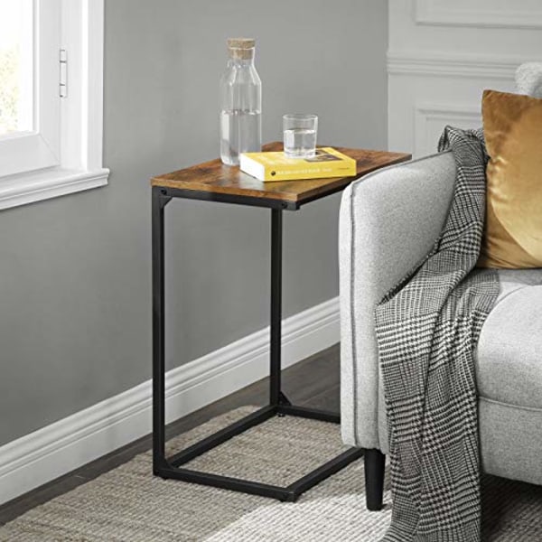 Vasagle sivupöytä, pieni sohvapöytä, päätypöytä, kannettava tietokone, maalaismainen ruskea ja musta