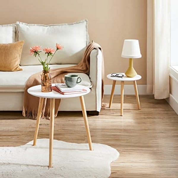 Vasagle 2 sivupöytää, pyöreä päätypöytä, minimalistiset sohvapöydät valkoinen ja luonnollinen