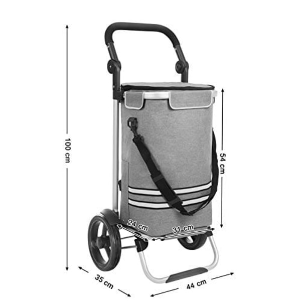 Songmics Shopping Trolley, Foldbar kundvagn, fast, med isolerad kylväska, 35L, grå