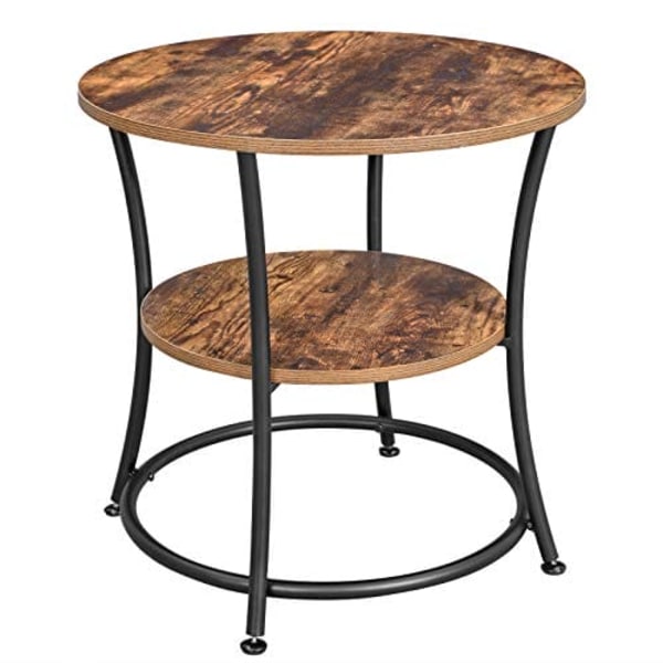 Vasagle sidebord rundt, endebord med 2 hylder, stue, soveværelse, rustik brun