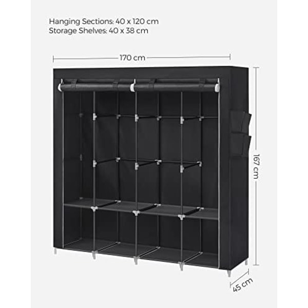 Songmics Tøj Garderobe, bærbar garderobe, med 4 bøjleskinner, sort