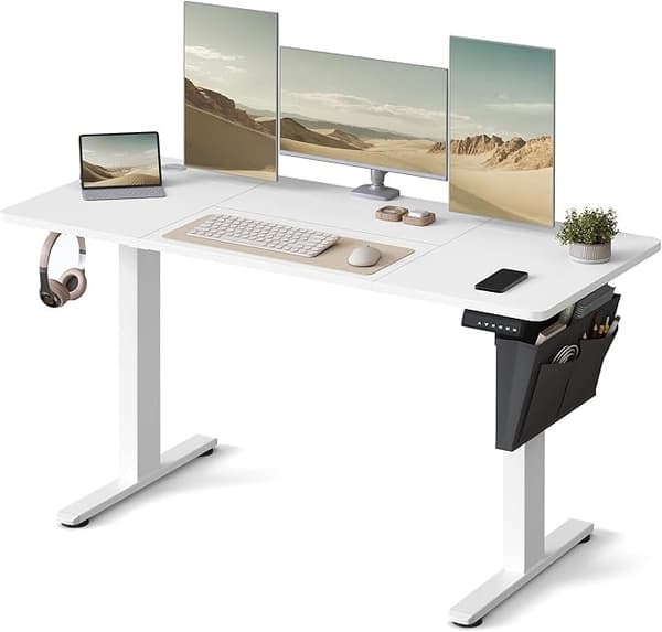 Højdejusterbart elektrisk skrivebord, 60 x 140 x 72–120 cm, hukommelsesfunktion, Cloud White