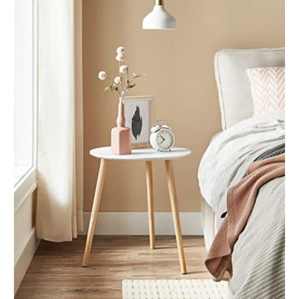 Vasagle 2 sivupöytää, pyöreä päätypöytä, minimalistiset sohvapöydät valkoinen ja luonnollinen