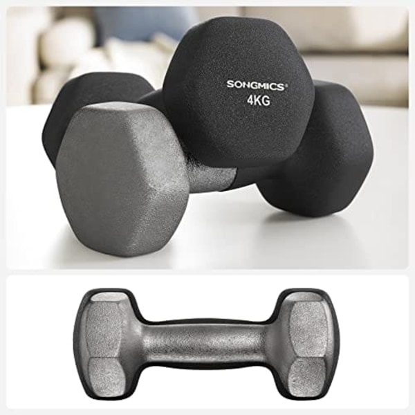 Songmics 2 håndvægte, 2 x 4 kg, neopren håndvægte, glidende greb, sort