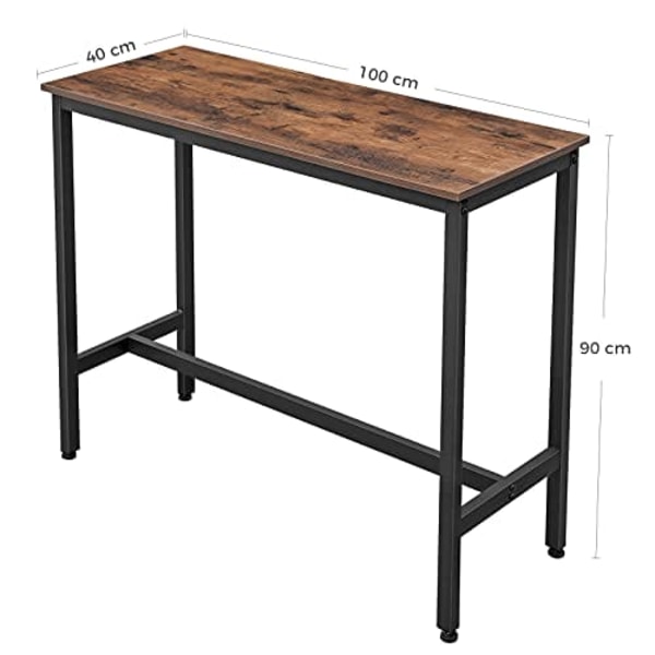 Vasagle, lille rektangulært køkkenbord, stålramme, 100 x 40 x 90 cm, rustikbrun og sort