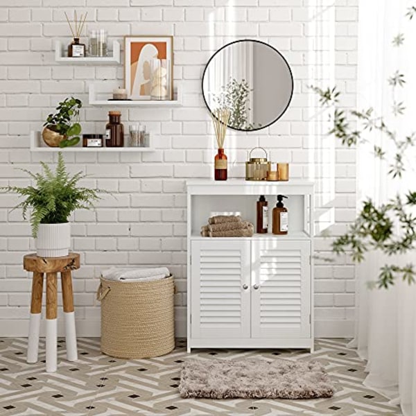 VASAGLE puinen kylpyhuoneen lattiakaappi, säilytysteline, keittiökaappi, valkoinen