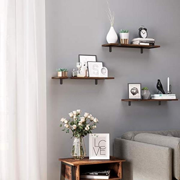 Songmics seinähyllyt 2 kpl, 60 x 20 x 7 cm, kelluvat hyllyt, ruskea ja musta