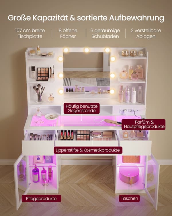 Sminkbord med LED-spegel och RGB-belysning