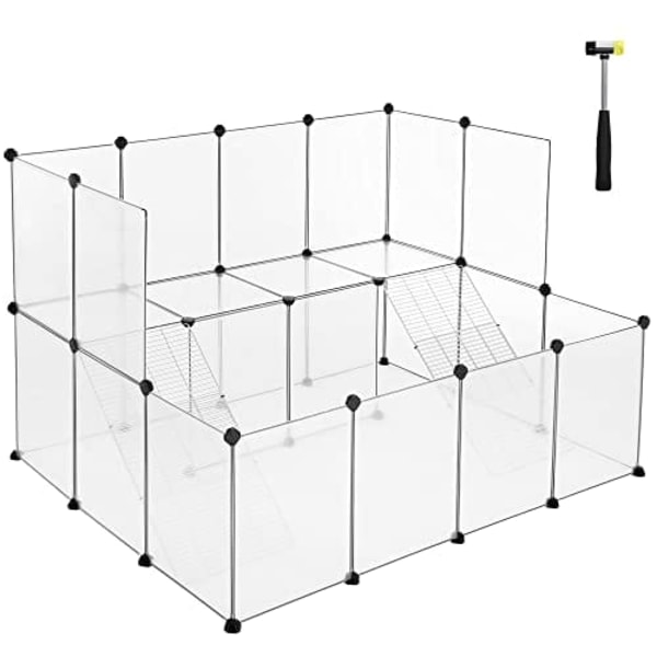 Songmics Marsvinelegeplads, DIY Hutch-bur til små kæledyr, hvid