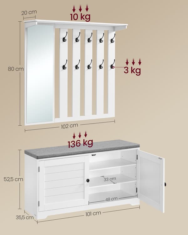 Kenkäpenkki, seinäkaappi, peilillä, leveys 101 cm