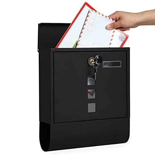 Songmics Mailbox, väggmonterad postbrev, tidningshållare, svart