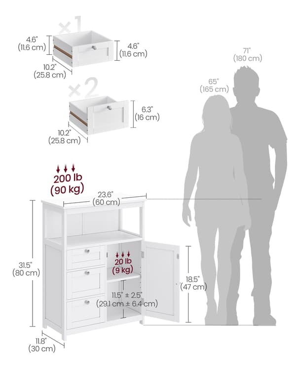 Fristående skåp, badrumsskåp med 3 lådor