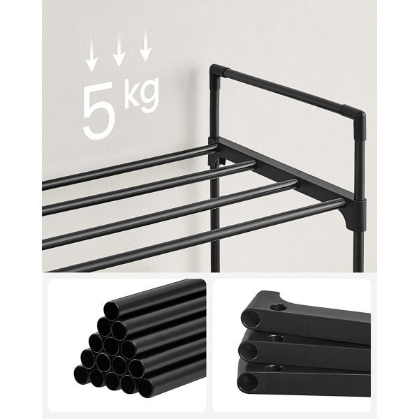 Songmics 3-lagers skoställ, skoförvaringsorgan, metallförvaringsställ, 30 x 92 x 54 cm, svart