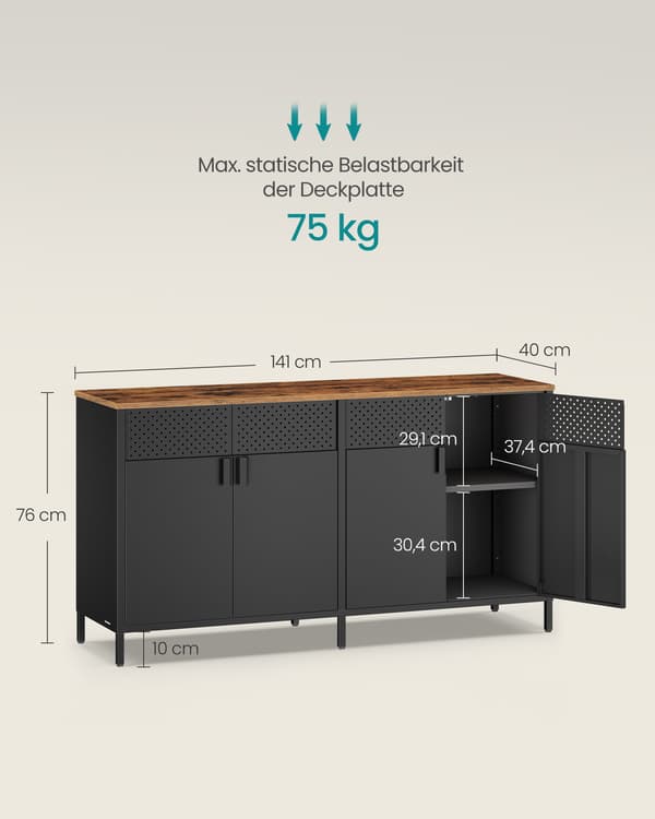 Metalskab, 40 x 141 x 76 cm