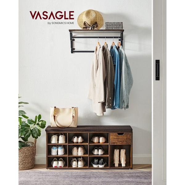VASAGLE Kenkäteline, Kenkäteline laatikolla ja avoimilla lokeroilla, 30 x 104 x 48 cm Vintage Ruskea