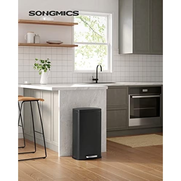 SONGMICS Køkkenspand 30L, med pedal, soft-close låg, stål, sort