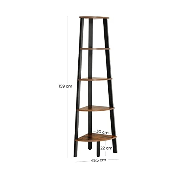 Vasagle Corner Shelf, 5-Tier Industrial Ladder hörnhylla, förvaringsställ, rustik brun