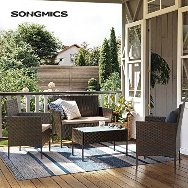 SONGMICS Balkong Trädgårdsmöbler set, PE polyrattan, utemöbler utomhus, brun taupe