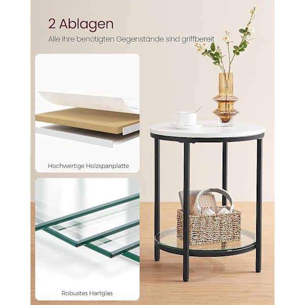 VASAGLE Konsolbord med 2 hylder, hærdet glas, opbevaringsskab, metalramme, sort