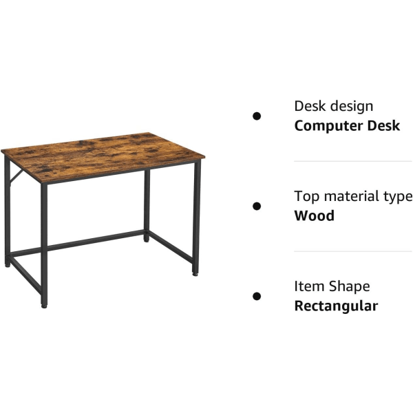 Vasagle datorskrivbord, skrivbord, litet kontorsbord, 50 x 100 x 75 cm, brun och svart