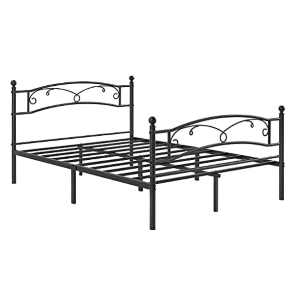 Vasagle dobbeltseng ramme, metal seng ramme, passer til 140 x 190 cm madras, sort