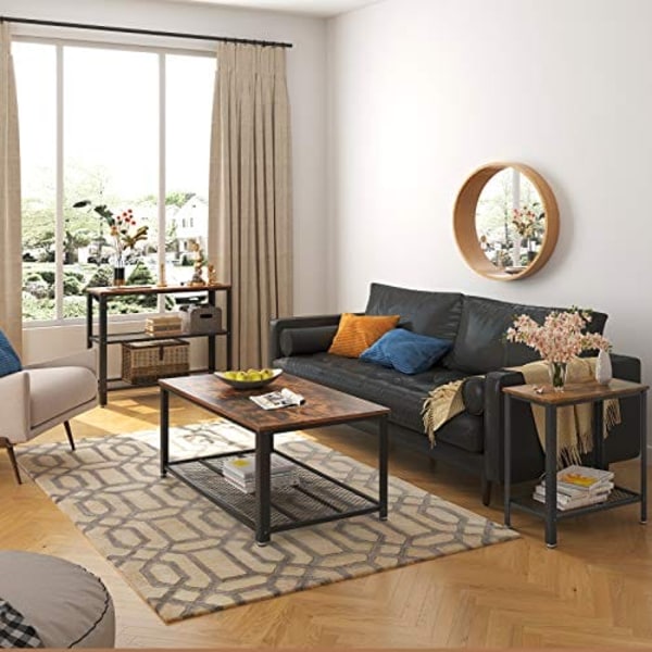 Vasagle industrielt sidebord, endebord, sengebord med netthylde, rustik brun