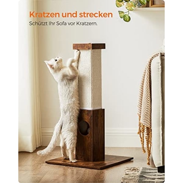 Feandrea Kattklösträd, naturligt sisalrep, klösträdsskydd för möbler, 73 cm hög, vintagebrun