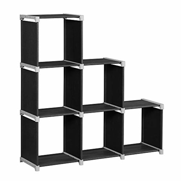 Songmics 6-Cube-bokhylla, DIY Cube-lagringsställ, trappa arrangör i vardagsrum, svart