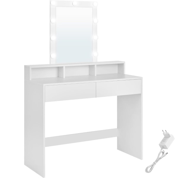 VASAGLE Sminkbord, LED-ljus med justerbar ljusstyrka, Makeup Station, Modern, Vit