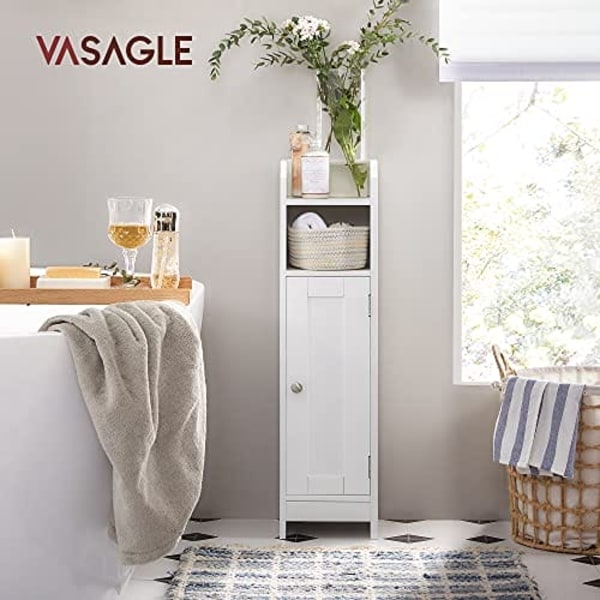Vasagle toalettskåp, badrumsskåp, smal badrumshylla, justerbara hyllor, vit
