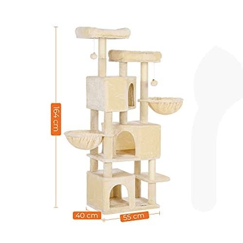 Feandrea stort kradsetræ med 3 kattehuler, 164 cm kattetårn, beige
