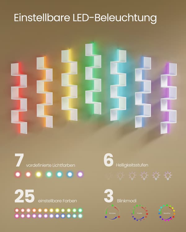 Vægmonteret hjørnehylde med RGB LED-lys