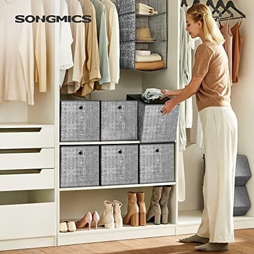 Songmics fällbara förvaringslådor, 6 icke-vävda tygförvaringskuber, grå
