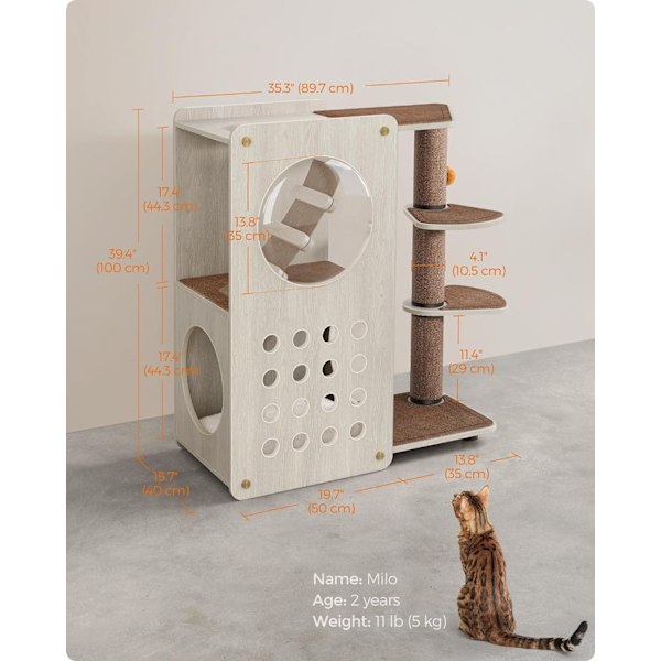 Feandrea Clickat Cat Tree, Modern Cat Tower, Cat House, Havregryn Brun och Kaffe Brun